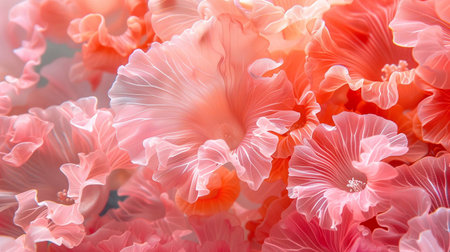 Soft coral formations spread across the ocean floor, glowing with vibrant neon huesの素材
