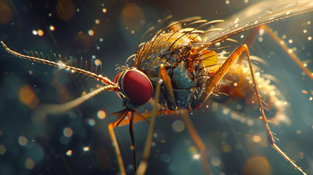 Close-up look at a mosquito showcasing its intricate features and highlighting malaria's impactの素材