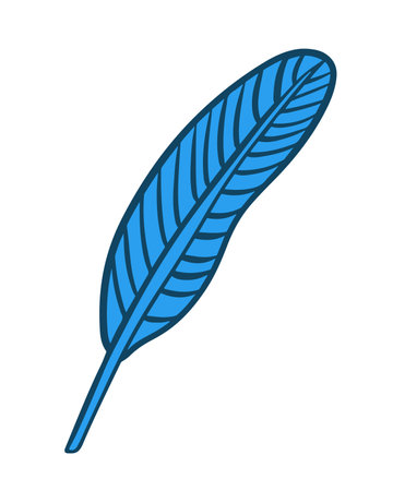 Vibrant blue bird feather resting against a clean white backgroundのイラスト素材