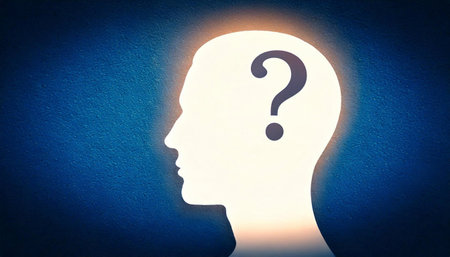 Human head silhouette with question mark symbolizing curiosity and inquiry into thoughtの素材