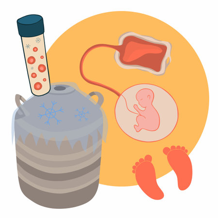 Vector isolated illustration of cord blood freezing. Stem cell cryobank.のイラスト素材