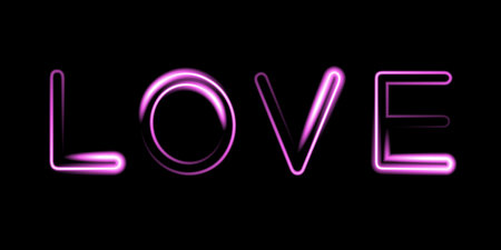Vector isolated illustration of the inscription love with neon effect. Valentine's Day background.のイラスト素材