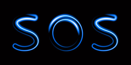 Vector isolated illustration of the inscription SOS with neon effect.のイラスト素材