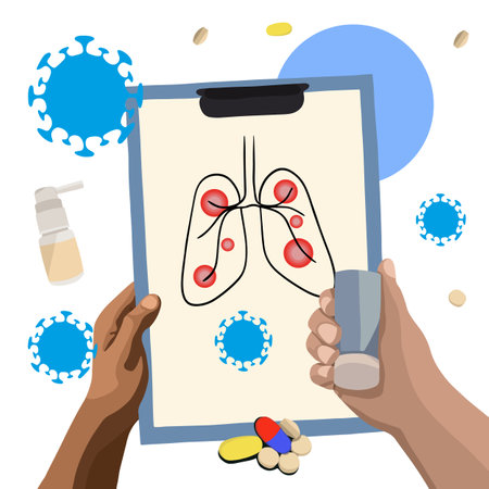 Vector isolated illustration of bronchial asthma treatment.のイラスト素材