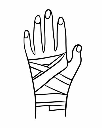 Vector isolated illustration of a bandaged hand. First aid for hand injuries.のイラスト素材