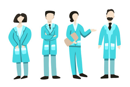 Vector isolated illustration of a set of doctors on a white background. Doctor's Day. Medical clinic staff.のイラスト素材