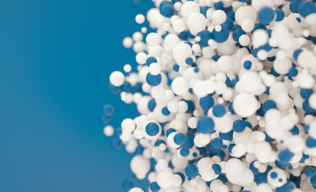 Abstract background of white and blue balls. 3d render illustration