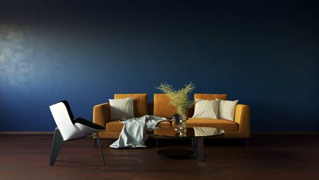 Blue living room. Interior design. 3d renderingの写真素材