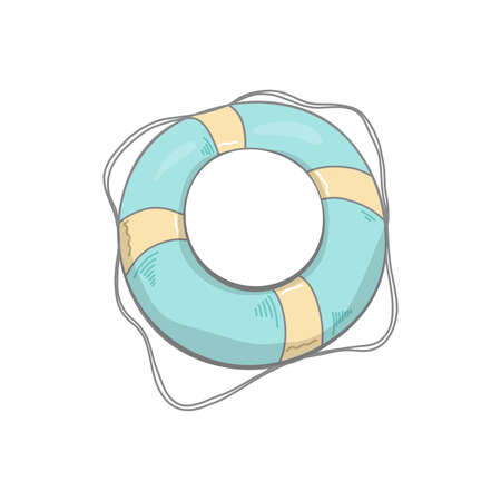 Vector doodle icon. Logo design template. Cute hand drawn childish linear illustration for print, web. Simple dark icon lifebuoy isolated on white backgroundのイラスト素材