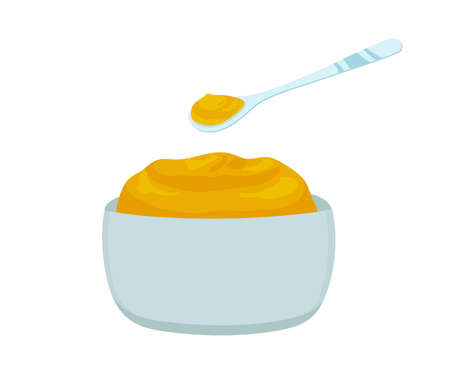 Bowl with mustard isolated on white backgroundのイラスト素材