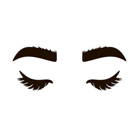 Closed eyes with eyelashes. Women eyes simple illustration. Hand drawn female luxurious eye with shaped eyebrows, eyelashes. Idea for business card, typography vector.Perfect appearance forsalonのイラスト素材