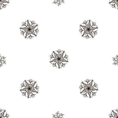 Seamless doodle pattern of snowflakes on a black white background.のイラスト素材