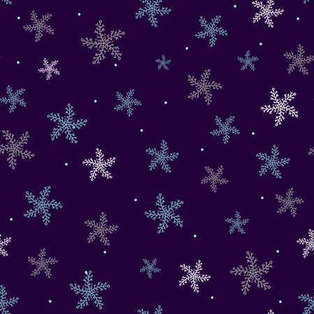 Seamless pattern of snowflakes on a blue background