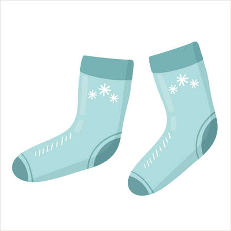 Striped socks blue on white background, woman socks, men socks, flat hand drawing vector isolatedのイラスト素材