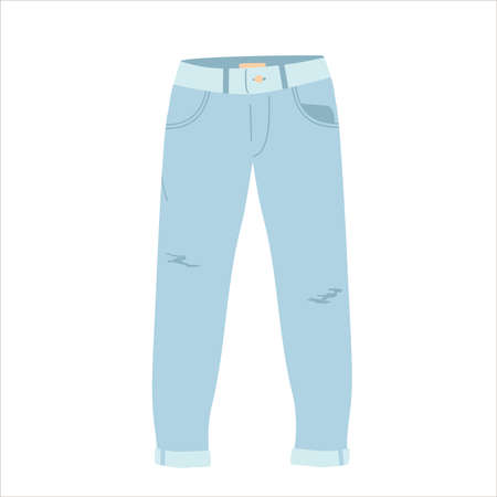 Illustration Denim Jeans Pants. Front View. Jeans vector icon. Cartoon isolated on white background jeans. Vector flatのイラスト素材