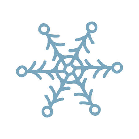 snowflake icon doodle blue on white isolatedのイラスト素材