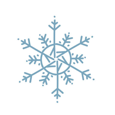 snowflake icon doodle blue on white isolatedのイラスト素材