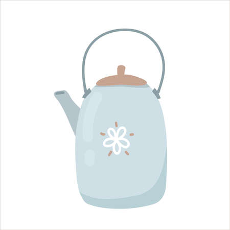 Hand drawn vector doodle illustration of tea kettle. icon symbol. flat cartoon isolated element in trendy styleのイラスト素材