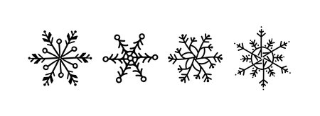 snowflake icon doodle BLACK on white isolatedのイラスト素材
