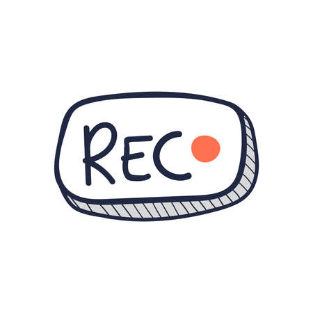 Vector icon. Framed recording sign, currently recording, record button. hand drawing sketch style isolated on whiteのイラスト素材
