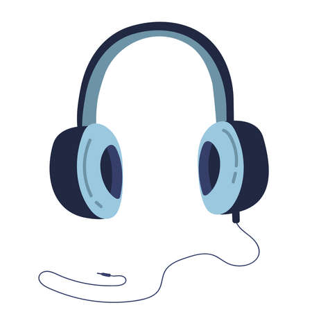 blue headphones. Vector illustration. isoaled on white flat cartoonのイラスト素材