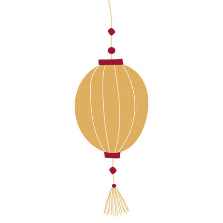 red gold chinese New year lantern. hand drawing isolated on whiteのイラスト素材