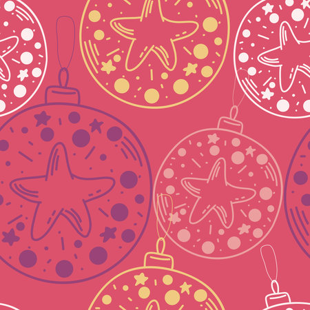 Seamless pattern with Christmas balls. hand drawing on red. hand drawing. doodle