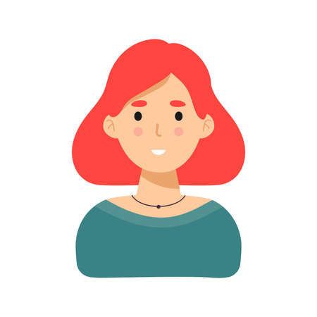 The girl smiles. The woman with red hair. Office manager, designer, entrepreneur. Vector illustration. flat avatar.のイラスト素材