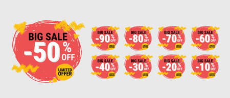 Final sale red tag. concept of price list for discounts, of advertising campaign, advertising marketing sales, 10, 20, 30, 40, 50, 60, 70, 80, 90 off discount, unique offer. Vector illustration.のイラスト素材