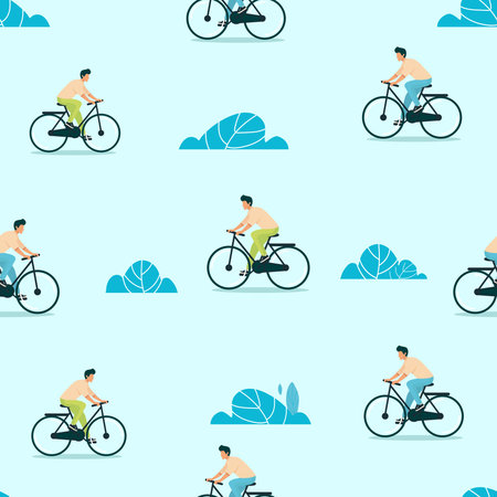 Seamless pattern of cyclists. A man on a bicycle, a man on a bicycleのイラスト素材