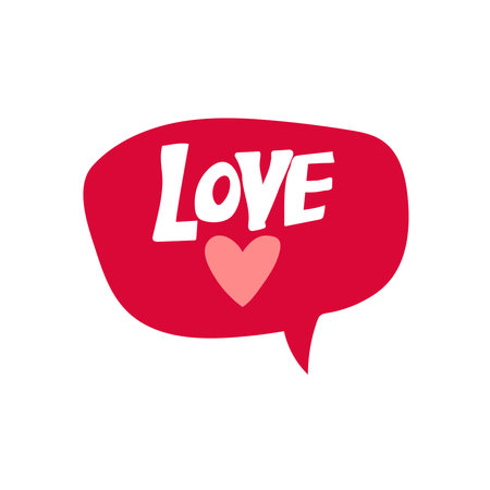 Cute pink heart love. in speech bubble shape. I love you words. Handdrawn painting, isolated clip art element for design, decor, creative collagesのイラスト素材