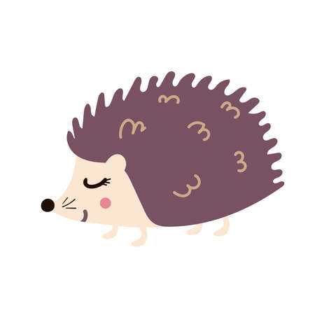 cute adorable hedgehog in modern flat style. Vector illustration. on white isolated,のイラスト素材