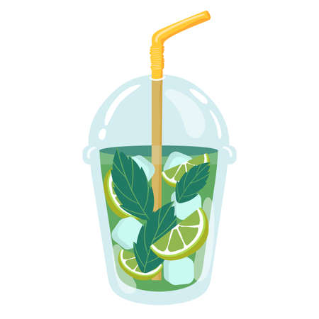 Mojito. Watercolor illustration of cocktails. Hand drawn flat isplated on white.のイラスト素材