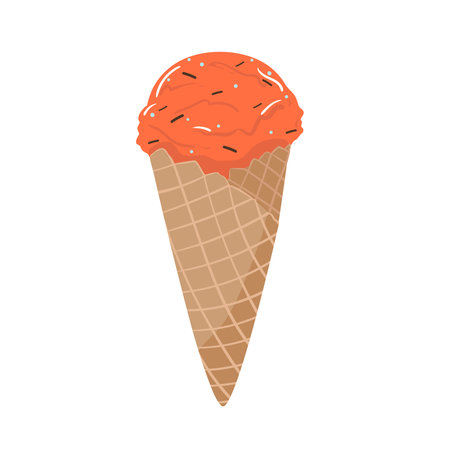 Ice cream with a waffle tube on a white background with pink icing. Vector illustration. hand drawing.のイラスト素材