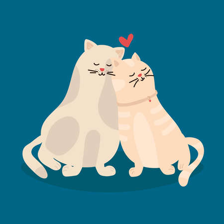 Isolated cat couple. Valentines day - Vector.Couple of cute cats in love. Vector hand drawn illustration for romantic prints, valentine day cards. Good for posters, t shirts, postcards.のイラスト素材
