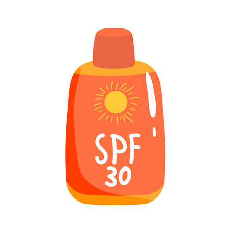 Sunscreen cream in tube symbol. Protection for the skin from solar ultraviolet light. Flat icon. Vector illustration isolated on white background.のイラスト素材
