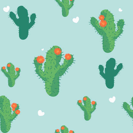 Cactus seamless pattern. hand drawn. Exotic jungle botanical garden green colors theme. Vector illustration for kids and baby apparel fashion textile printのイラスト素材