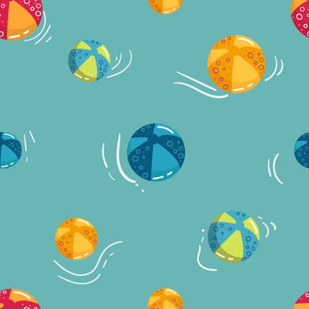 Vector summer seamless pattern. beach ball motif with blue backgroundのイラスト素材