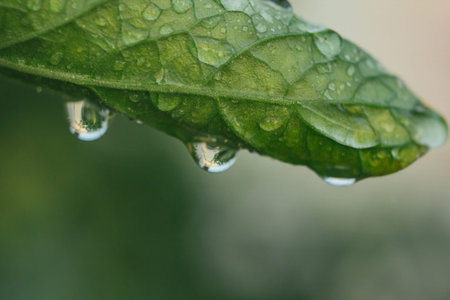 drops of water on vegetables close-up. after the rain. dew on plants in a greenhouse. proper...