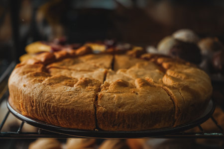 Deserts and pastries at cafes and coffeeshops. Display case with a variety of cakes and cupcakes.の写真素材