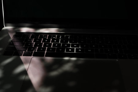 Someone works on a laptop outdoors, hands closeup. Developing a project, investment and business, typing on the keyboard.の写真素材