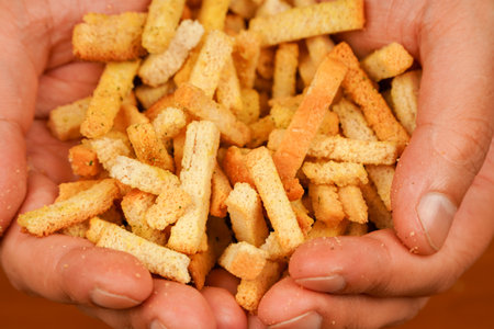 Snack. Salty snack for beer. Croutons.の写真素材