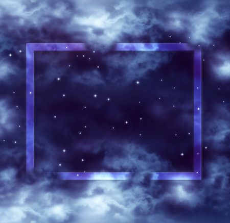Mysterious cosmic background of night sky with shining stars, clouds and frameの写真素材
