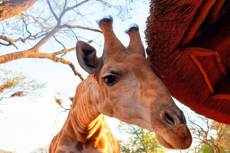 Wild african animals. Closeup namibian giraffe. The tallest living terrestrial animal and the...