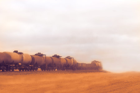 Freight train travels through the Namib desert