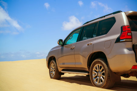 Toyota Land Cruiser Prado standing in the middle of the desert 01/17/2021. Walvis Bay, Namibia