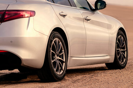 Alfa Romeo Giulia standing in the middle of the desert 16.04.2021. Walvis Bay, Namibia