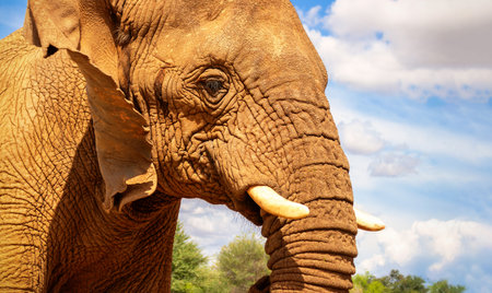 African Bush Elephant in the grassland of Etosha National Park, Namibia.の写真素材