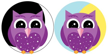 purple owls day and nightのイラスト素材