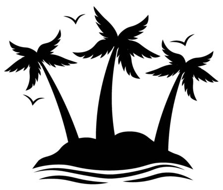 island with palm trees and seagullsのイラスト素材